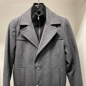 Kenneth Cole New York Men's Melton Single-Breasted Coat Charcoal